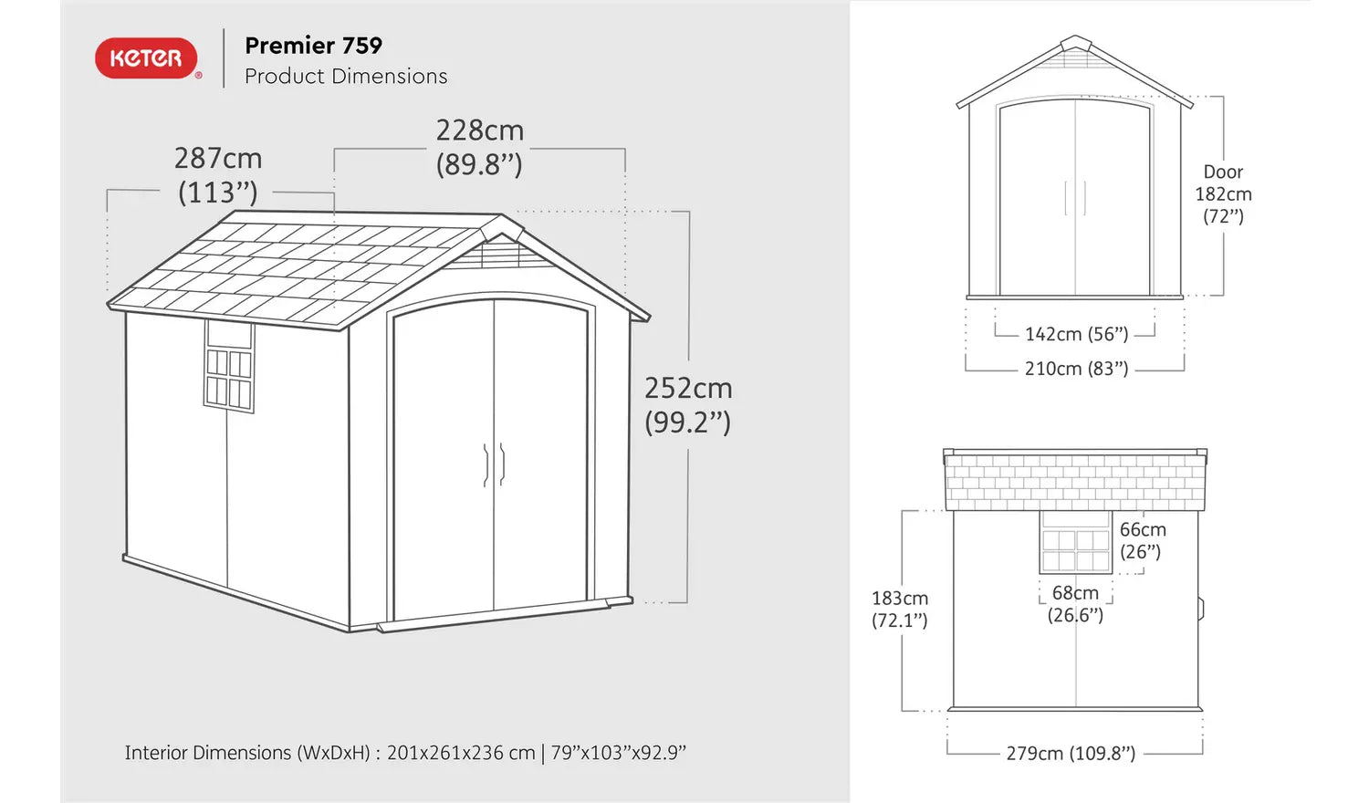 Keter Premier Plastic Garden Shed 7.5 x 9ft - Grey