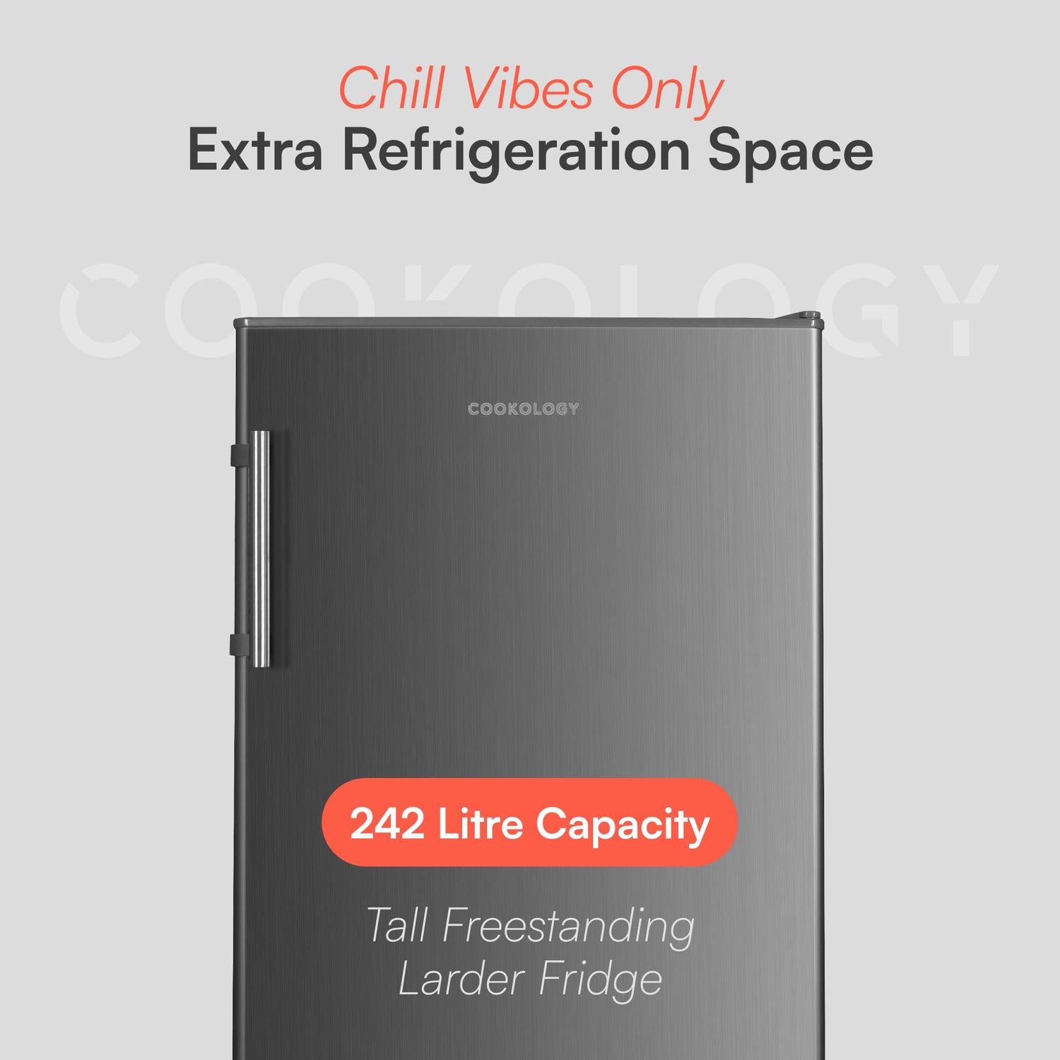 Cookology CTFR240IX Tall Freestanding Larder Fridge 240 Litre, 143cm High and 55cm