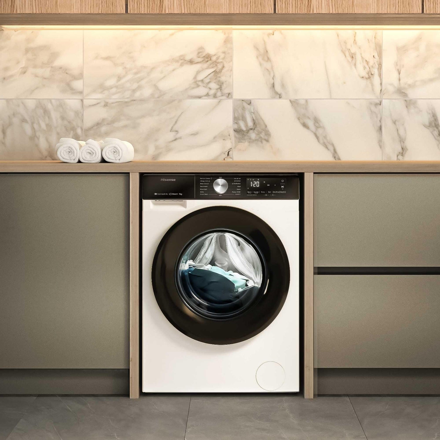 Freestanding Front Load Washing Machine – 9kg, 1400 RPM, WiFi Connected, Quick & Steam Wash, White, Energy Class A