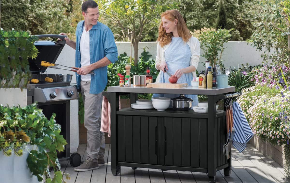 Keter Unity XL BBQ Side Table, Dimensions 134 x 51.7 x 89.6 cm, Grey, Weatherproof